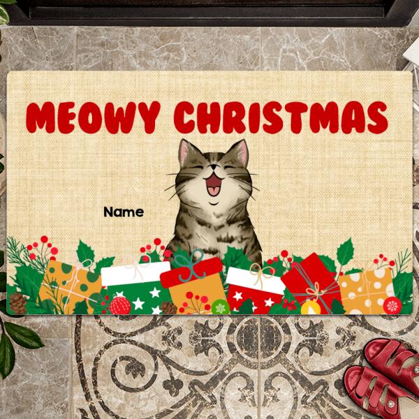 Christmas Personalized Doormat, Gifts For Cat Lovers, Meowy Christmas Cats & Xmas Gifts Front Door Mat