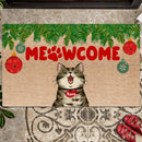 Christmas Personalized Doormat, Gifts For Cat Lovers, Meowcome Xmas Leaves Front Door Mat