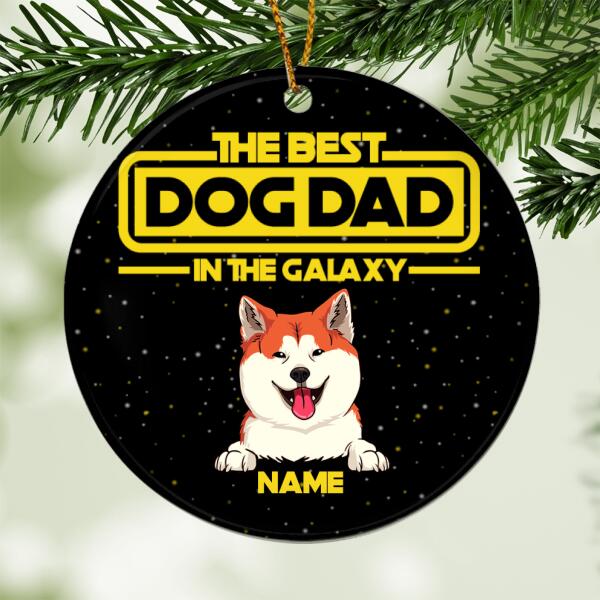 The Best Dog Dad In The Galaxy, 2022 Holiday Gift, Dog Dad Gift, Personalized Dog Lover Circle Ceramic Ornament