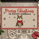 Christmas Personalized Doormat, Gifts For Cat Lovers, Merry Christmas Ya Filthy Animals Front Door Mat