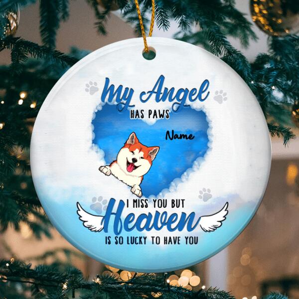 My Angel Has Paws, Dog Memorial Ornament, Cat Loss Sympathy Gift, Personalized Dog & Cat Lovers Circle Ceramic Ornament