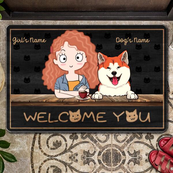 Pawzity Custom Doormat, Gifts For Dog Lovers, Welcome You Girl And Her Dogs Outdoor Door Mat