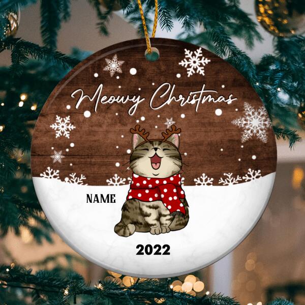 Meowy Christmas, Brown Bauble, Personalized Cat Breeds Circle Ceramic Ornament, Xmas Gifts For Cat Lovers