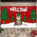 Christmas Personalized Doormat, Gifts For Cat Lovers, Welcome Cats In The Snow Front Door Mat