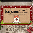 Christmas Welcome To Our Home Personalized Doormat, Gifts For Dog Lovers, Snowflake & Star Front Door Mat