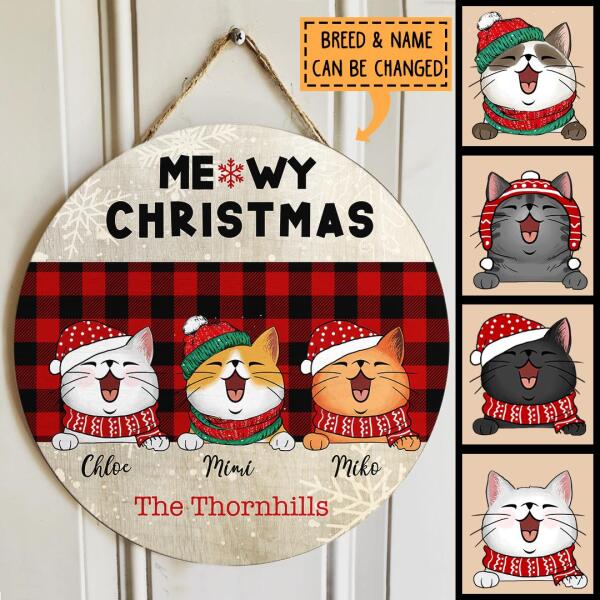 Christmas Custom Wooden Signs, Gifts For Cat Lovers, Meowy Christmas Sign Wood , Cat Mom Gifts