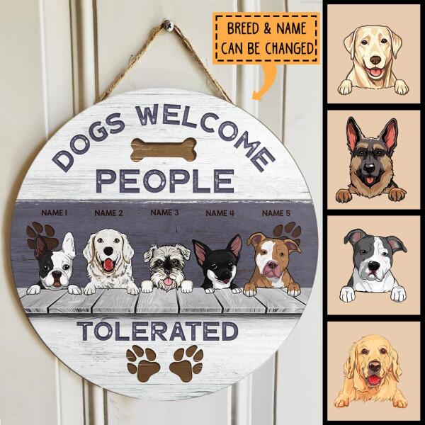 Pawzity Custom Wooden Signs, Gifts For Dog Lovers, Dogs Welcome People Tolerated Personalized Housewarming Gifts , Dog Mom Gifts