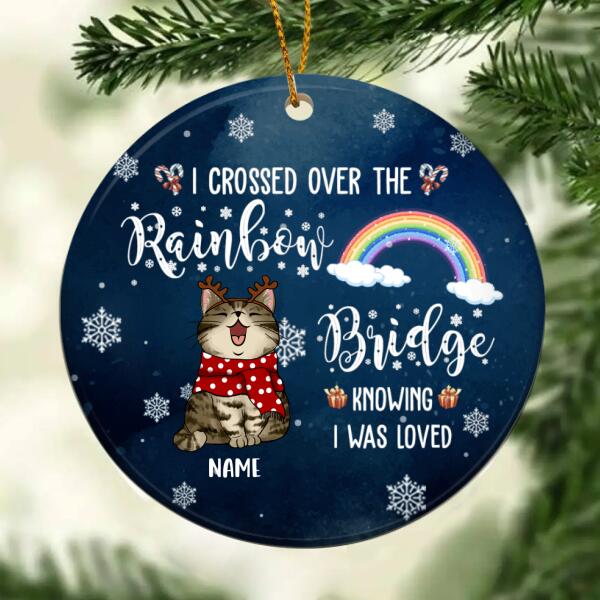 I Crossed Over The Rainbow Bridge, Cat Memorial Keepsake, Personalized Cat Breeds Circle Ceramic Ornament