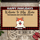 Christmas Welcome To Our Home Personalized Doormat, Gifts For Pet Lovers, Happy Pawlidays Front Door Mat