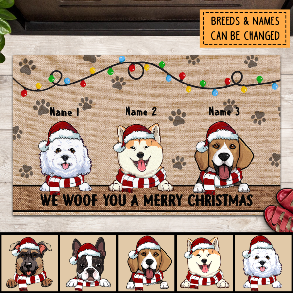 Christmas Personalized Doormat, Gifts For Dog Lovers, We Woof You A Merry Christmas Front Door Mat