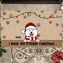 Christmas Personalized Doormat, Gifts For Dog Lovers, We Woof You A Merry Christmas Front Door Mat