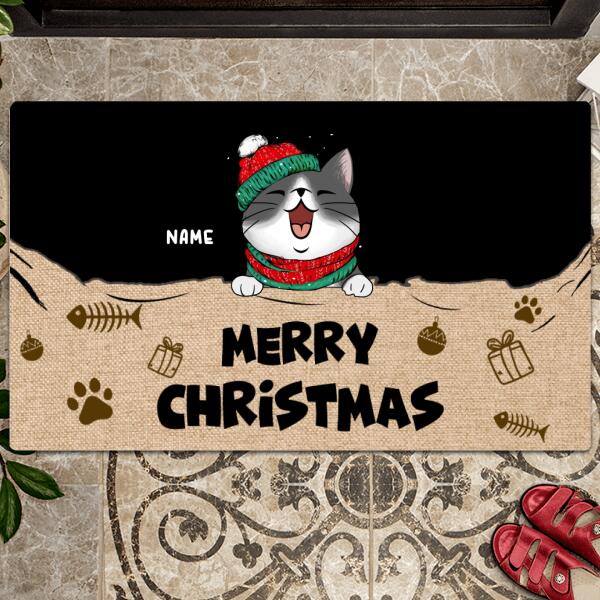Christmas Personalized Doormat, Gifts For Cat Lovers, Merry Christmas Xmas Things & Fish Bone Front Door Mat