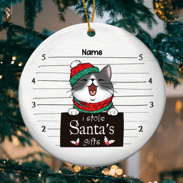 I Stole Santa's Gifts, Naughty Cat, Personalized Cat Breeds Circle Ceramic Ornament, Xmas Gifts For Cat Lovers