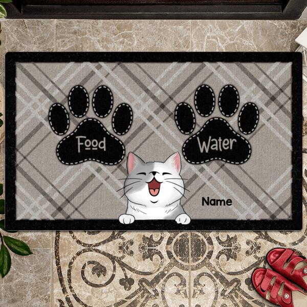 Pawzity Personalized Doormat, Gifts For Cat Lovers, Food Or Water Cat Choice Front Door Mat