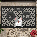 Pawzity Personalized Doormat, Gifts For Cat Lovers, Eat Or Drink Dark Front Door Mat