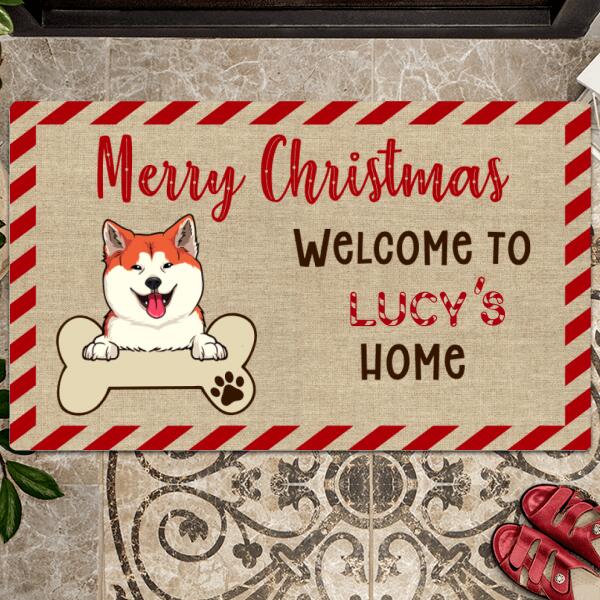 Christmas Welcome To My Home Personalized Doormat, Gifts For Dog Lovers, Merry Christmas Dog & Bone Front Door Mat