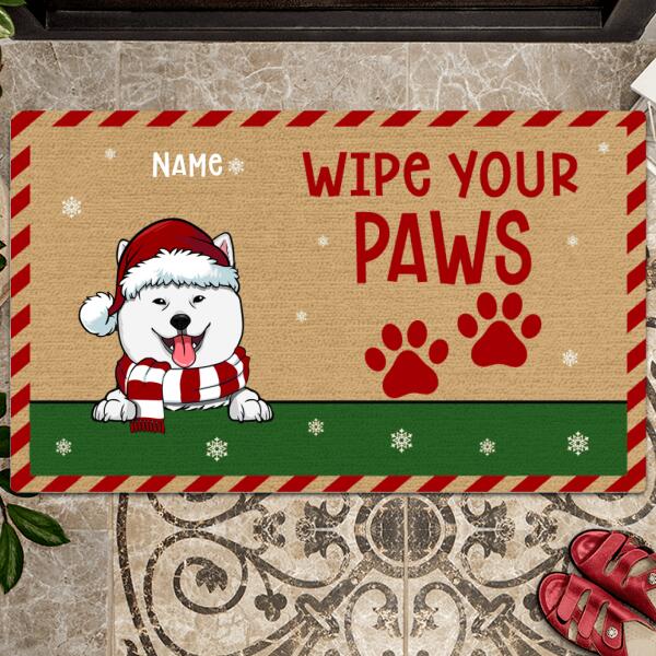 Christmas Personalized Doormat, Gifts For Dog Lovers, Wipe Your Paws Front Door Mat