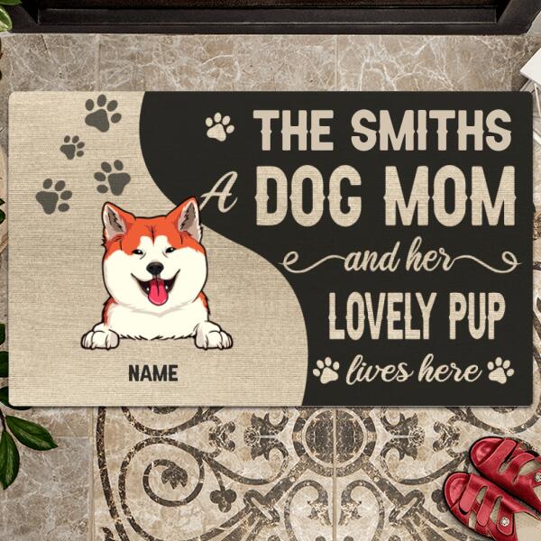 Pawzity Custom Doormat, Gifts For Dog Lovers, A Dog Mom And Her Lovely Pups Live Here Outdoor Door Mat