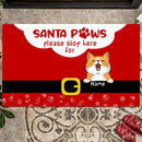 Christmas Personalized Doormat, Gifts For Cat Lovers, Santa Paws Please Stop Here Front Door Mat