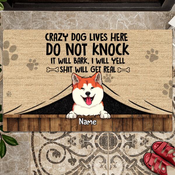 Pawzity Personalized Doormat, Gifts For Dog Lovers, Crazy Dogs Live Here Do Not Knock Front Door Mat