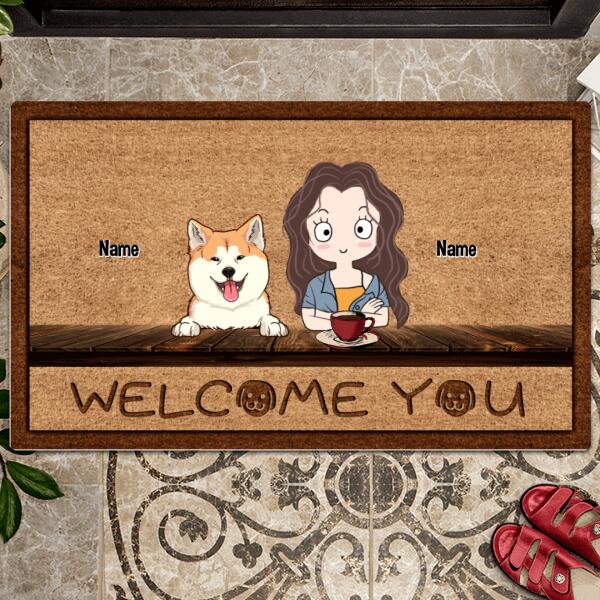 Pawzity Personalized Doormat, Gifts For Dog Lovers, Welcome You Girl & Her Dogs Front Door Mat