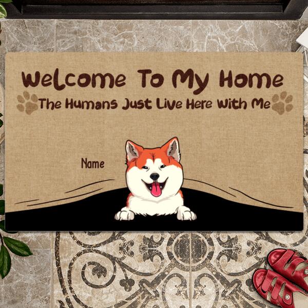 Pawzity Welcome To Our Home Personalized, Gifts For Pet Lovers, Dog Peeking From Curtain Outdoor Door Mat