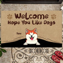 Pawzity Welcome Mat, Gifts For Pet Lovers, Welcome Hope You Like Dogs Dog Peeking From Curtain Front Door Mat