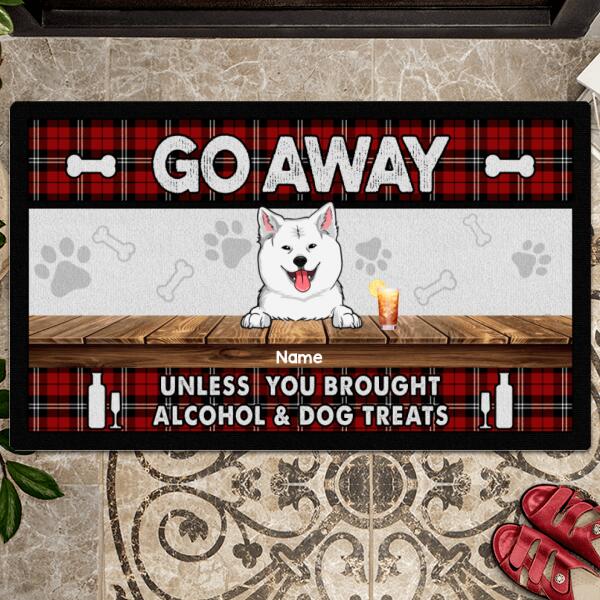 Pawzity Custom Doormat, Gifts For Dog Lovers, Go Away Unless You Brought Alcohol & Dog Treats Plaid Front Door Mat