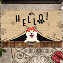 Pawzity Funny Welcome Mat, Gifts For Pet Lovers, Oh Hello Dog Peeking From Curtain Outdoor Door Mat