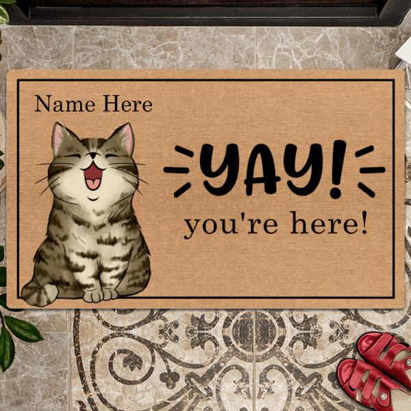 Pawzity Personalized Doormat, Gifts For Cat Lovers, Yay You're Here Outdoor Door Mat