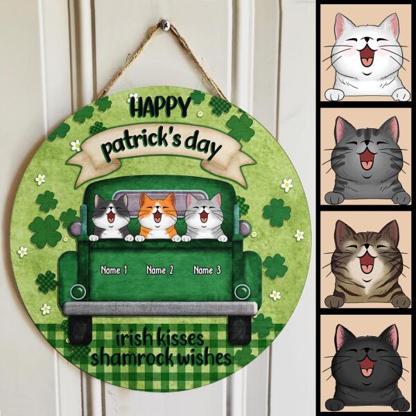St. Patrick's Day Custom Wooden Signs, Gifts For Cat Lovers, Irish Kisses Shamrock Wishes Personalized Sign Wood , Cat Mom Gifts
