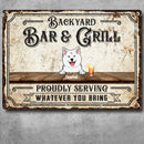 Pawzity Metal Backyard Bar & Grill Sign, Gifts For Dog Lovers, Proudly Serving Whatever You Bring Vintage Metal Signs