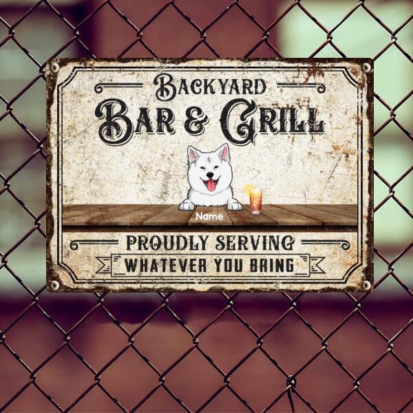 Pawzity Metal Backyard Bar & Grill Sign, Gifts For Dog Lovers, Proudly Serving Whatever You Bring Vintage Metal Signs