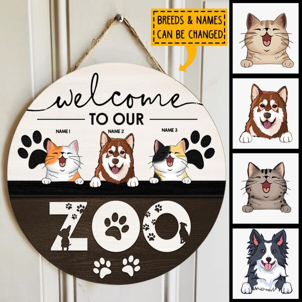 Pawzity Welcome Door Signs, Gifts For Pet Lovers, Welcome To Our Zoo Custom Wooden Signs