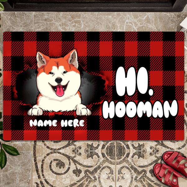 Pawzity Personalized Doormat, Gifts For Dog Lovers, Hi Hooman Buffalo Plaid Front Door Mat