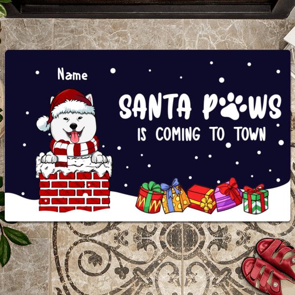Christmas Personalized Doormat, Gifts For Dog Lovers, Santa Paws Is Coming To Town Front Door Mat