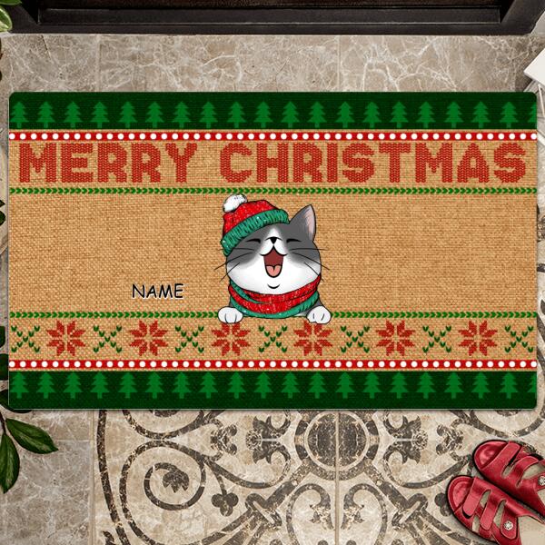 Christmas Personalized Doormat, Gifts For Cat Lovers, Merry Christmas Xmas Pattern Front Door Mat