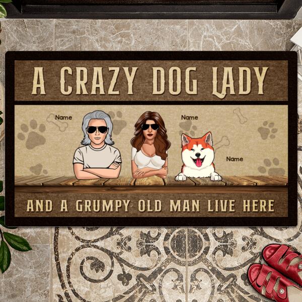 Pawzity Custom Doormat, Gifts For Dog Lovers, A Crazy Dog Lady And A Grumpy Old Man Live Here Outdoor Door Mat