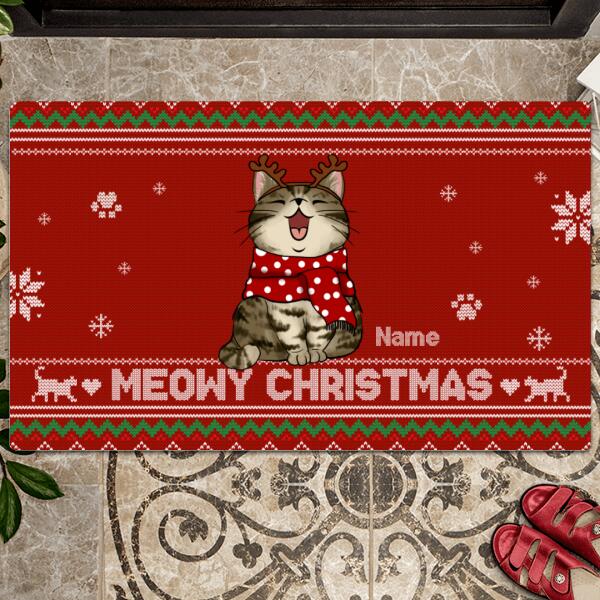 Christmas Personalized Doormat, Gifts For Cat Lovers, Meowy Christmas Xmas Pattern Front Door Mat