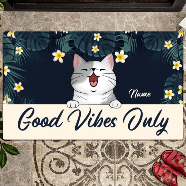 Pawzity Personalized Doormat, Gifts For Cat Lovers, Good Vibe Only Tropical Style Front Door Mat