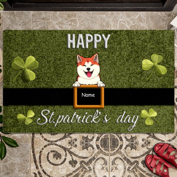 St. Patrick's Day Personalized Doormat, Gifts For Dog Lovers, Dogs On A Belt Holiday Doormat