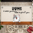Pawzity Personalized Doormat, Gifts For Cat Lovers, Home Is Where Someone Purrs To Greet You Front Door Mat