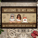 Pawzity Welcome To Our Home Custom Doormat, Gifts For Dog Lovers, A Couple Just Lives Here With Us Front Door Mat