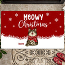Christmas Personalized Doormat, Gifts For Cat Lovers, Meowy Christmas Cats In Snow Red Front Door Mat