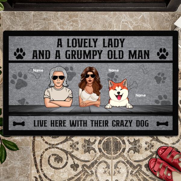 Pawzity Personalized Doormat, Gifts For Dog Lovers, A Lovely Lady And A Grumpy Old Man Live Here With Their Crazy Dogs