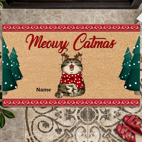 Christmas Personalized Doormat, Gifts For Cat Lovers, Meowy Catmas Xmas Pattern Front Door Mat
