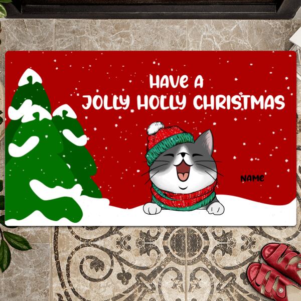 Christmas Personalized Doormat, Gifts For Cat Lovers, Have A Jolly Holly Christmas Front Door Mat