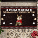 Christmas Welcome To Our Home Custom Doormat, Gifts For Cat Lovers, The Humans Just Live Here With Us Welcome Mat