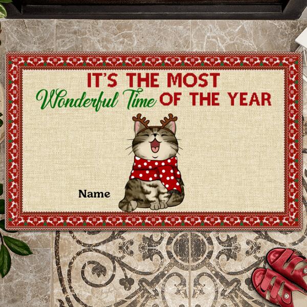 Christmas Personalized Doormat, Gifts For Cat Lovers, It's The Most Beautiful Time Of The Year Front Door Mat