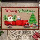Christmas Personalized Doormat, Gifts For Dog Lovers, Merry Woofmas Dogs In Xmas Truck Front Door Mat